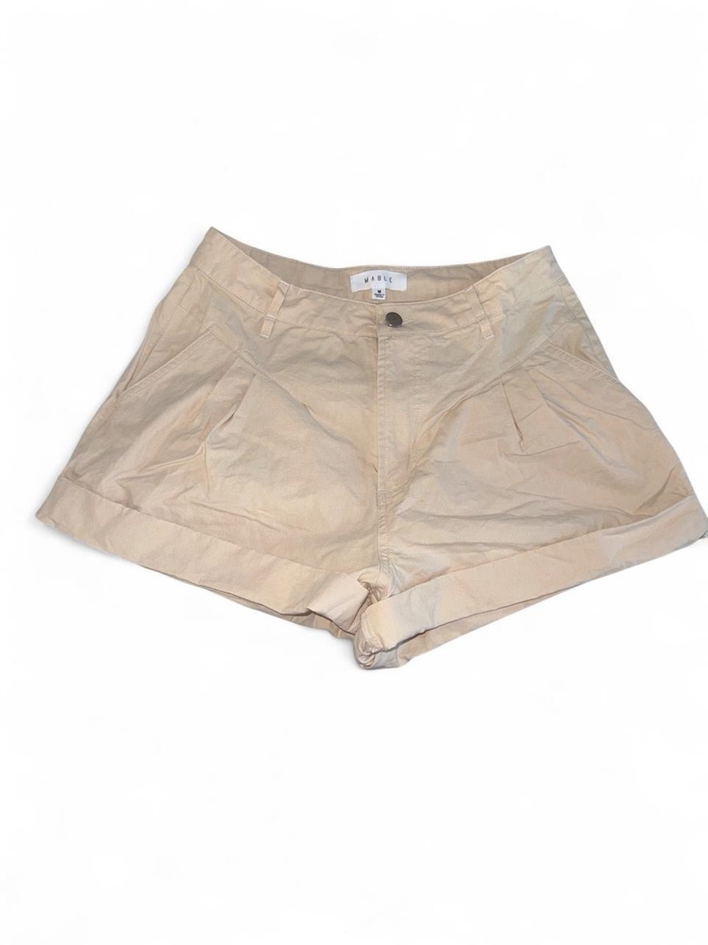 Mable Beige High-Waisted Cuffed Shorts